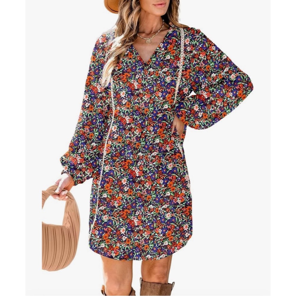 NWT Boho Floral Embroidered Lace Trim Mini Dress XL